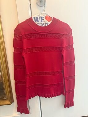 NEVER WORN: Sea New York Red Knit Lace-Trim Long Sleeve Top